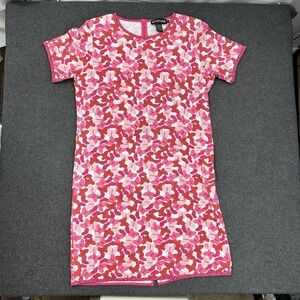 Richard Tyler Women Butterfly Print Mini Dress Pink Beaded L